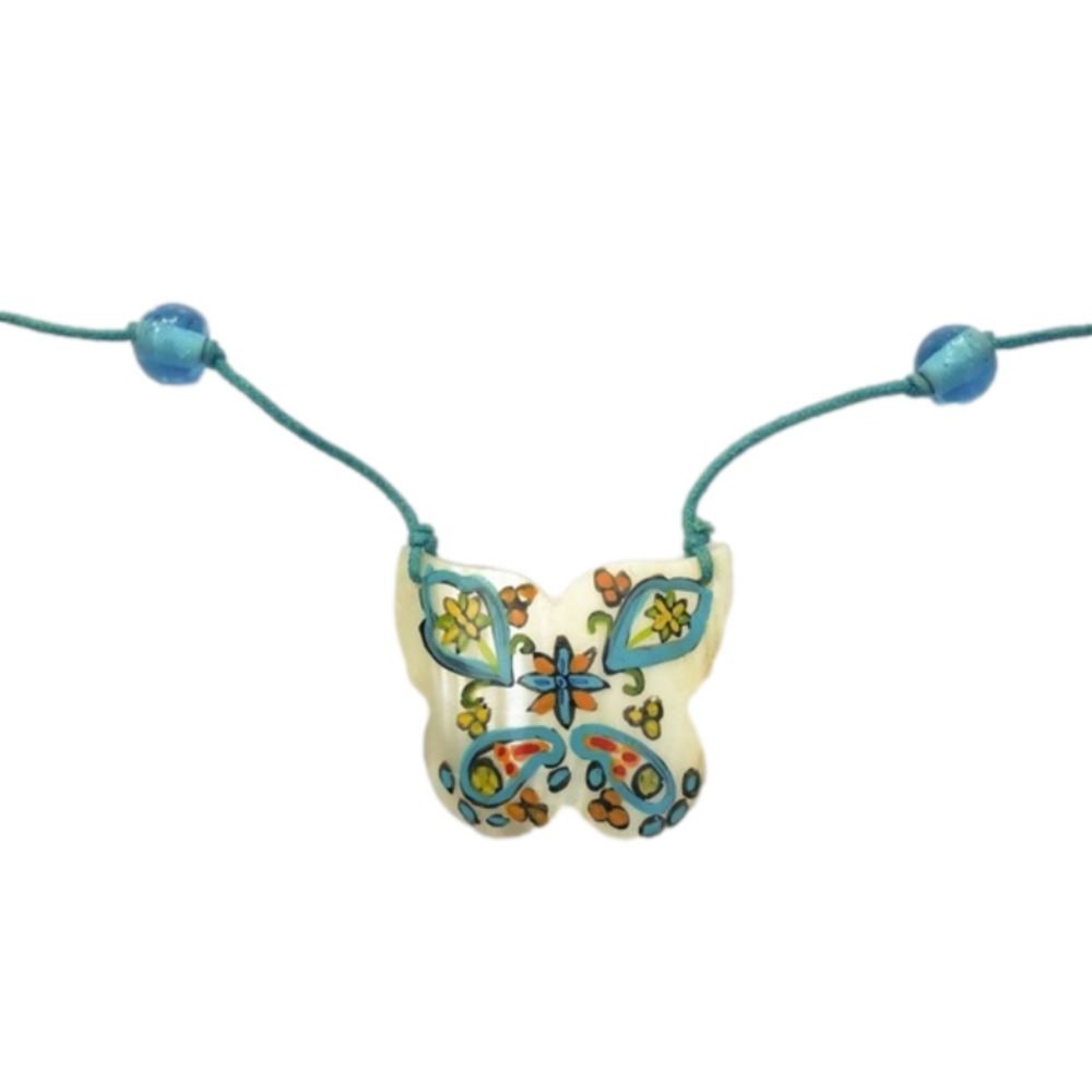 Hand painted mother of pearl 𝅺butterfly Seashell Necklace